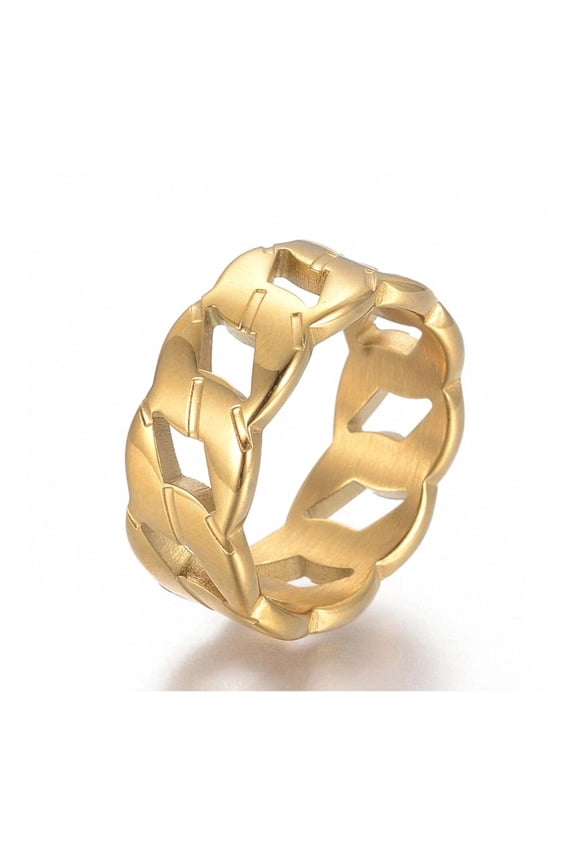 Stainless Steel Ring Wide Rings Curb Chain Shape Gold Silver Size 7 17Mm 9Mm A15
