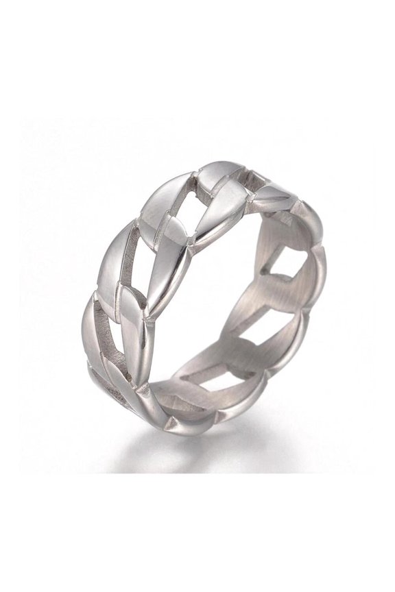 Silver Stainless Steel Wide Curb Chain Band Ring Tone AX15 Statement Polished Textured
