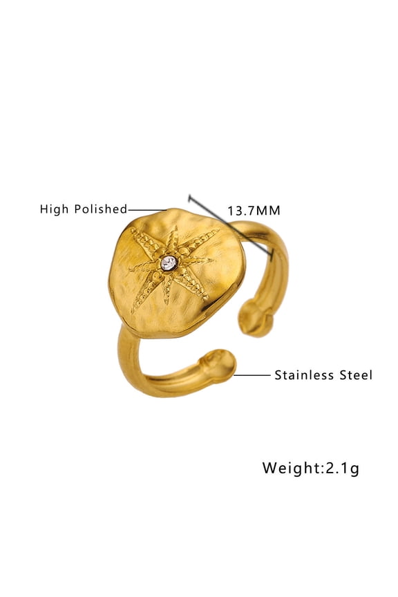 Stainless Steel Ring With 18K Gold Plating Opening For Women Geometry Eight Awn Star Ring X1 Product Image Gold