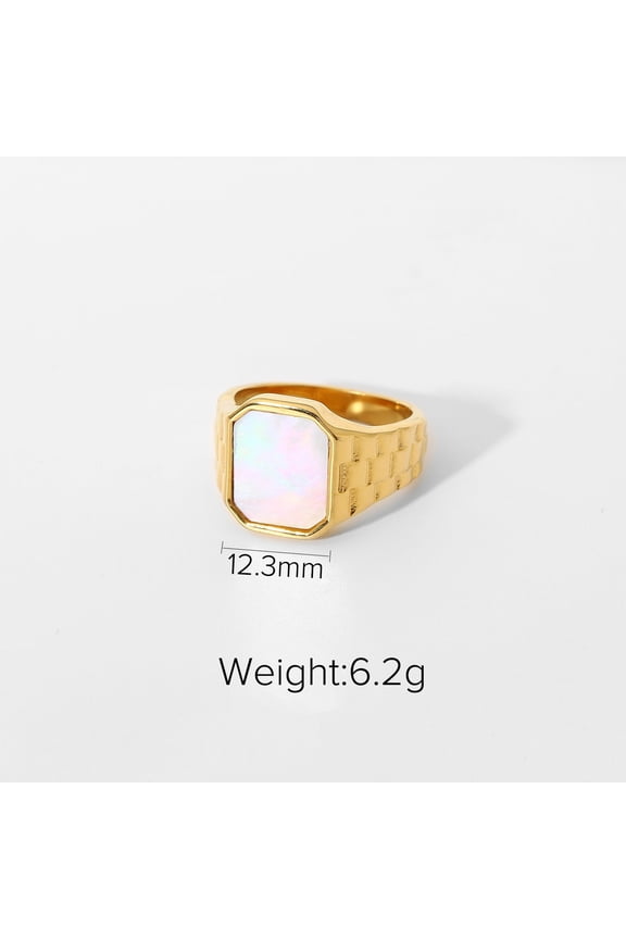 Stainless Steel Ring With Malachite Accent And White Shell Epoxy Inlay Gold Plated Rectangular Jewelry For Her