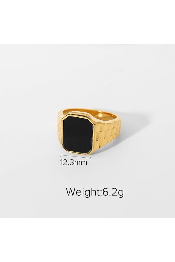 Stainless Steel Ring With Malachite Accent And White Shell Epoxy Inlay Gold Plated Rectangular Jewelry For Her