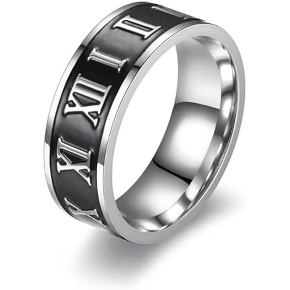 Stainless Steel Ring for Men, Roman Numeral Ring Chain Ring Anxiety Relief Fashion Simple Mens Wedding Bands
