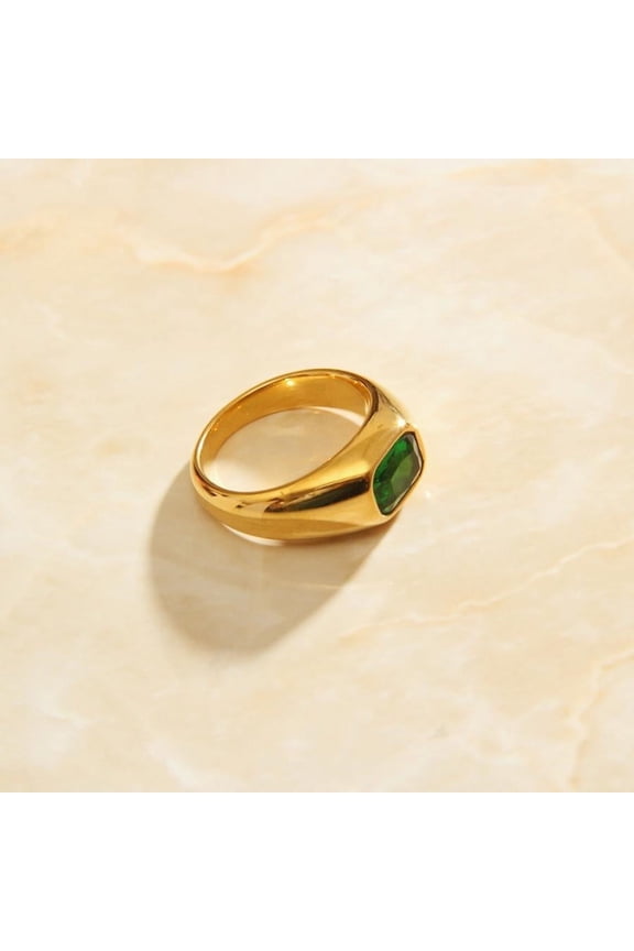Stainless Steel Ring With Green Zircon Stone For Men And Women Electroplated Band Jewelry Elegant Jewel For All