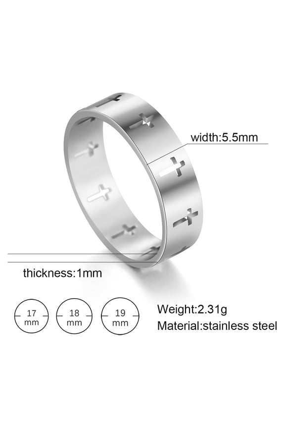 Stainless Steel Ring with Cross Cut Out Design Non-Mainstream Ring Birthday Gift Idea Special Occasion Present Religious Jewelry Statement Ring
