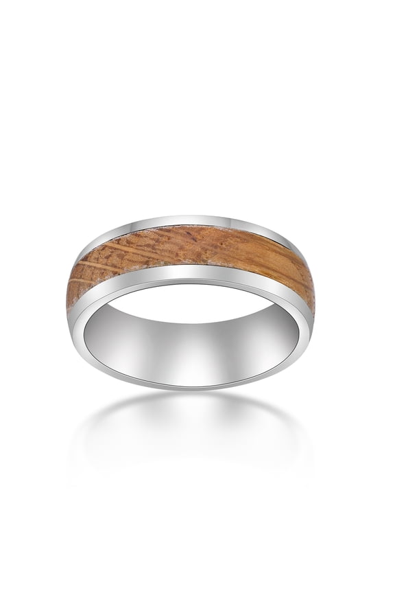 Stainless Steel Ring with Whiskey Barrel Wood Inlay and Clear Resin For Men