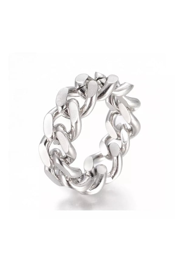 Stainless Steel Rings Curb Chain Ring Wide Rings Silver Size 7 17Mm 9Mm A46