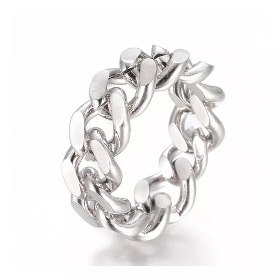 Stainless Steel Ring Curb Chain Ring Wide Ring Silver 17mm 9mm Statement Size 7 A46