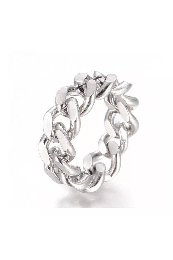 Stainless Steel Ring Curb Chain Ring Wide Ring Silver 17mm 9mm Statement Size 7 A46