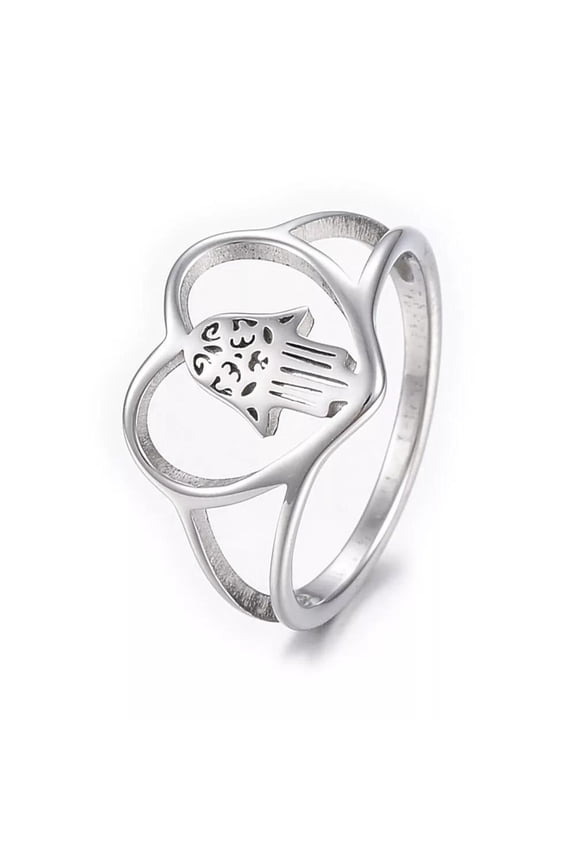 Stainless Steel Rings Wide Band Rings Hollow Heart Hamsa Fatima Gold Size 8 Z728