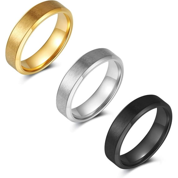 Stainless Steel Rings for Men, 3Pcs 8mm Width Wedding Ring, Gold Silver Black Ring Set, Simple Band