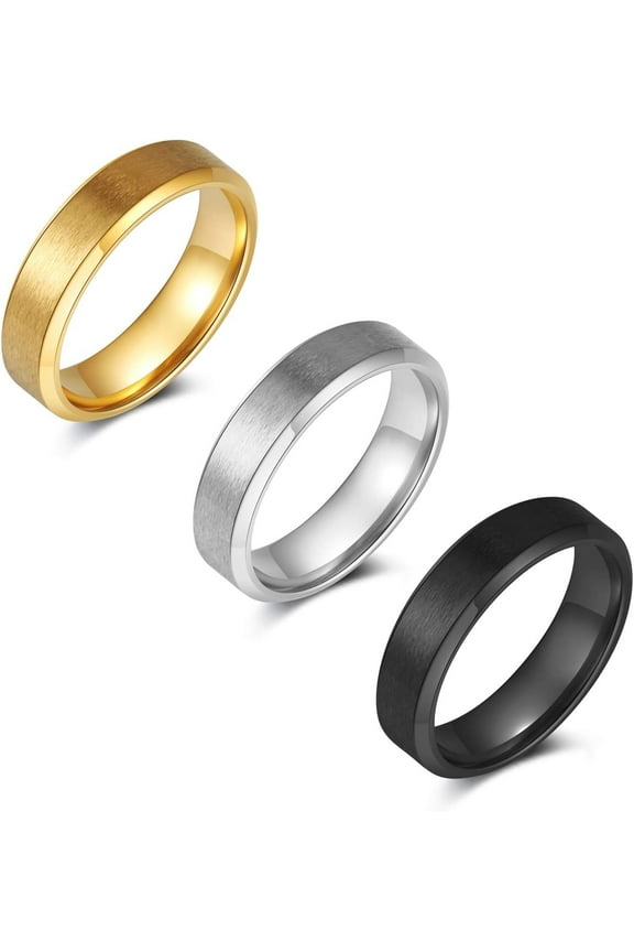 Stainless Steel Rings for Men, 3Pcs 8mm Width Wedding Ring, Gold Silver Black Ring Set, Simple Band