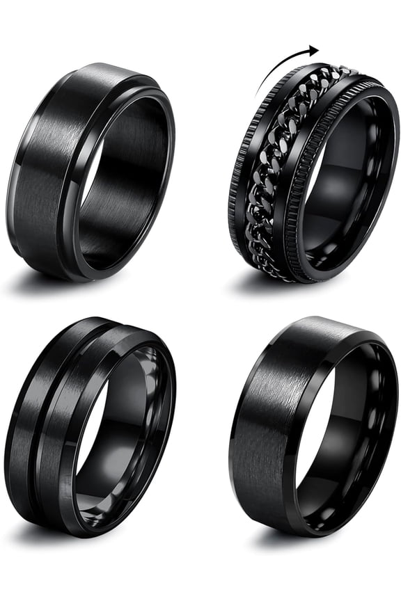 Stainless Steel Rings for Mens Wedding Band Silver Black Fidget Ring Anxiety Relief Simple Engagement Promise Wedding Rings for Men and Women