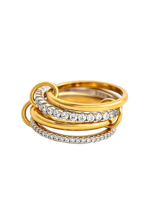 Stainless Steel Rings for Women Elegant Stackable Jewelry Cubic Zirconia Ring Set Trendy Mixed Metals Design