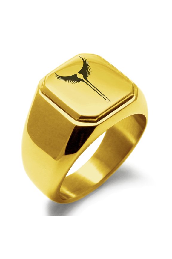 Stainless Steel Rise of the Valkyrie Engraved Square Flat Top Biker Style Polished Ring