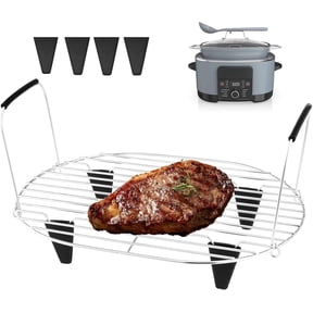 Stainless Steel Roast & Steamer Rack for Ninja Foodi Possible Cooker Pro 8.5 Qt (MC1000, MC1001, MC1010) – Silicone Feet & Handles, Dishwasher Safe