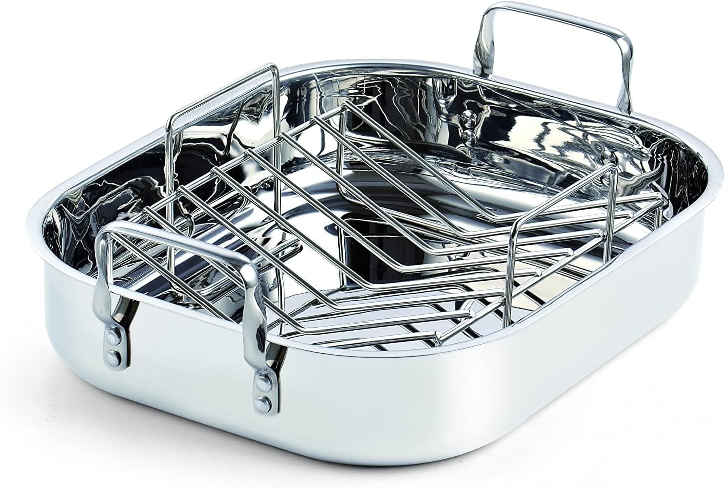 Stainless Steel Roaster Pan with V-Shaped Rack, Inner 14-Inch x 11-Inch ...