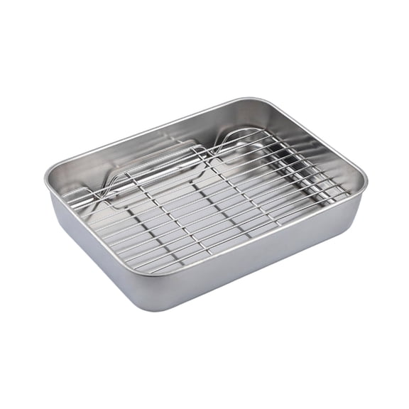 Stainless Steel Roasting Baking Pan And Wire Rack Set For Uniform Cooking Rusts Resistant Easy To Clean Surfaces