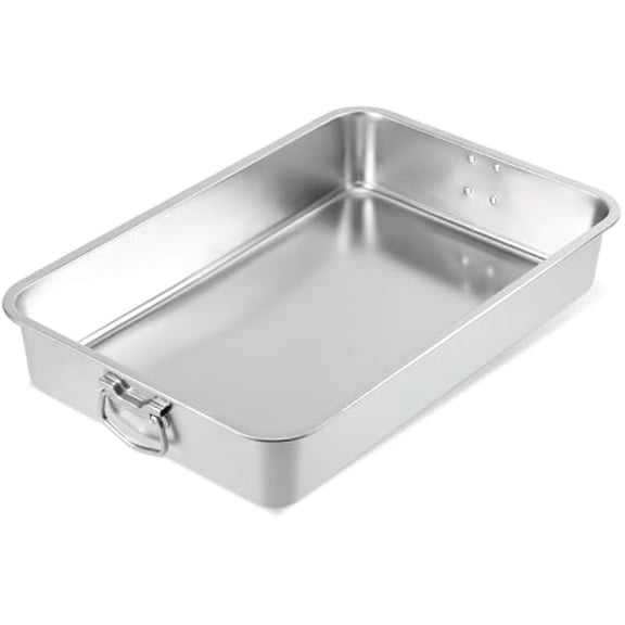 Stainless Steel Roasting Pan with Handles, 23.6 x 15.7 x 3.9 in Extra Large Turkey Roasting Pan, Deep Baking Tray for Oven, 19 qt Heavy Duty Roaster for BBQ, Canteen, Restaurant