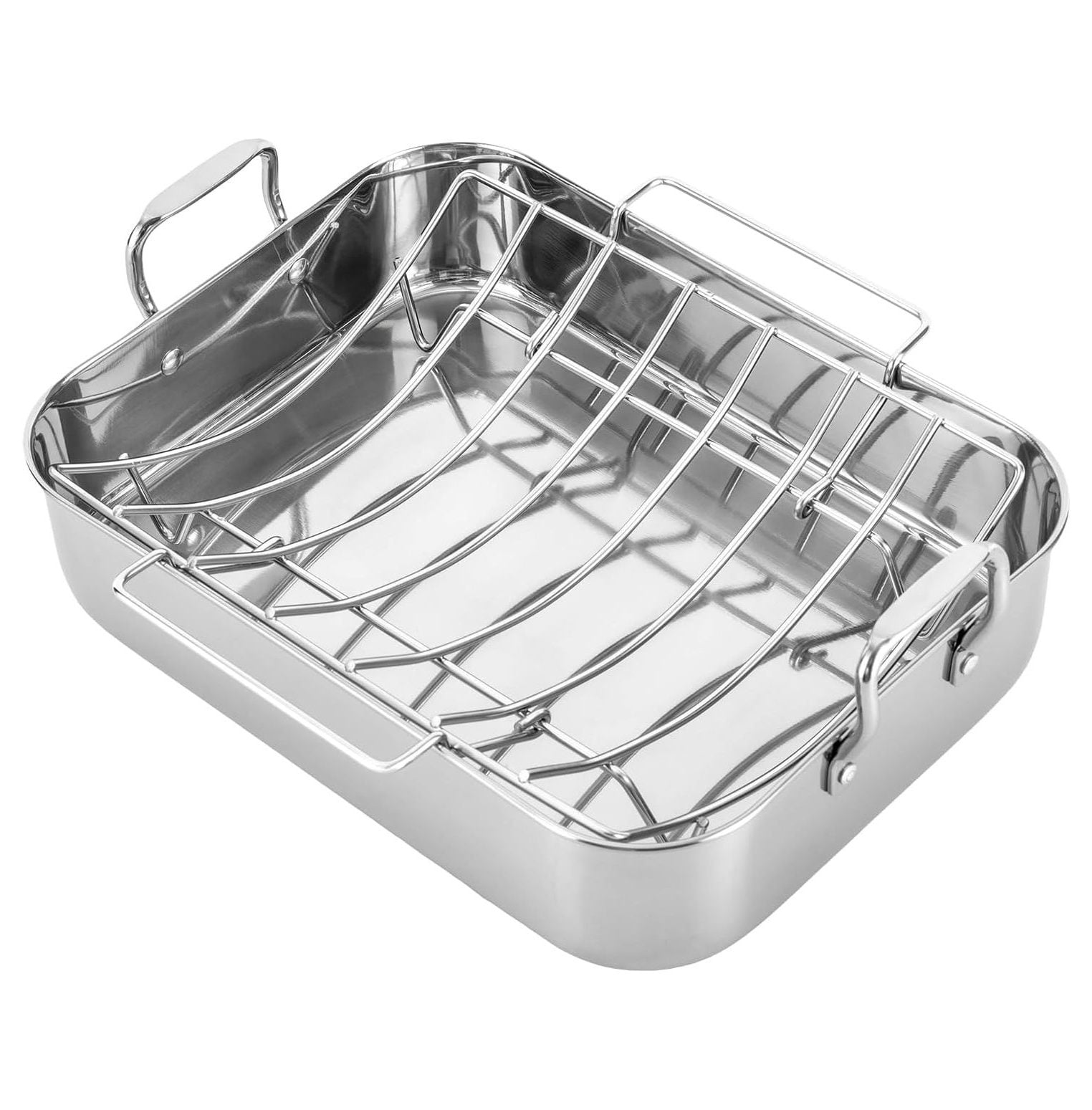 Stainless Steel Roasting Pan with Rack, 16.5 Inch Rectangular Turkey