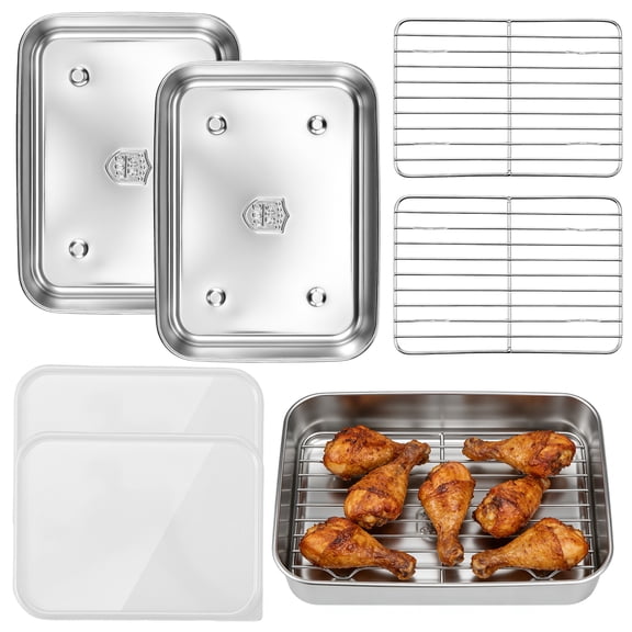 Toorise Stainless Steel Roasting Pan Roaster Pan with Rack and Lid 7.68x5.7x1.97in Kitchen Baking Appliances for Turkey Chicken Beef Kitchen Cookware Present for Homeowner