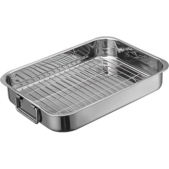 Stainless Steel Roasting Pan Turkey, 16.5 X 12.6 X 2.6 in42 X 32 X 6.5 Cm, Rectangular Roaster with Wide Handles, Heavy Duty, Ideal for Even Cooking Chicken Ham