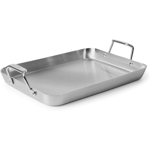 Stainless Steel Roasting Pan with Handles - 5-Ply Construction, Easy-Grip Handles, Multi-Functional for Baking, Searing & Roasting, 13"