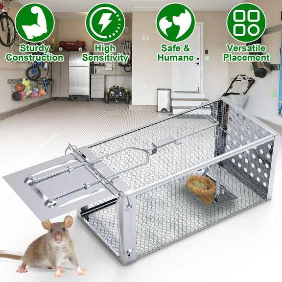 Stainless Steel Rodent Trap, High Sensitivity Pedal Auto-Locks Door, Humane Live Capture, Safe, Durable, Indoor/Outdoor Versatile Placement, Easy to Use