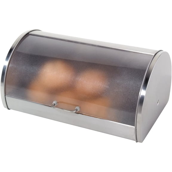 Stainless Steel Roll Top Bread Box for Kitchen Countertop with Frosted Plexilass Lid - Fits Multiple Loaves of Bread and Other Freshly Baked Goods Including Cookies, Bagels, Muffins