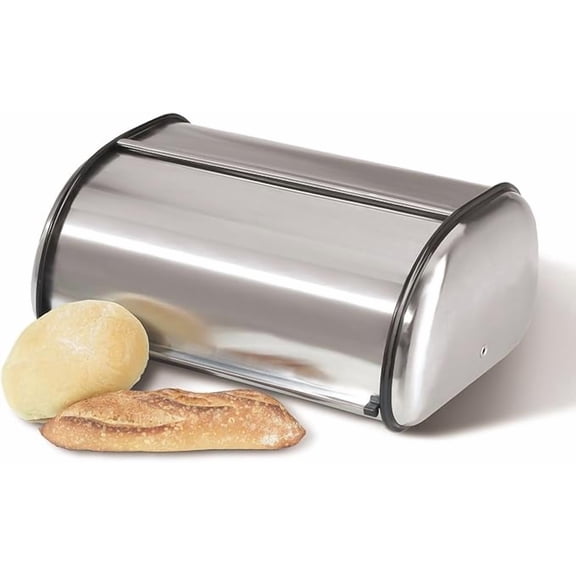 Stainless Steel Roll Top Bread Box for Kitchen Countertop with Stainless Steel Lid - Fits Multiple Large Loaves of Bread and Other Freshly Baked Goods Including Cookies, Bagels, Muffins