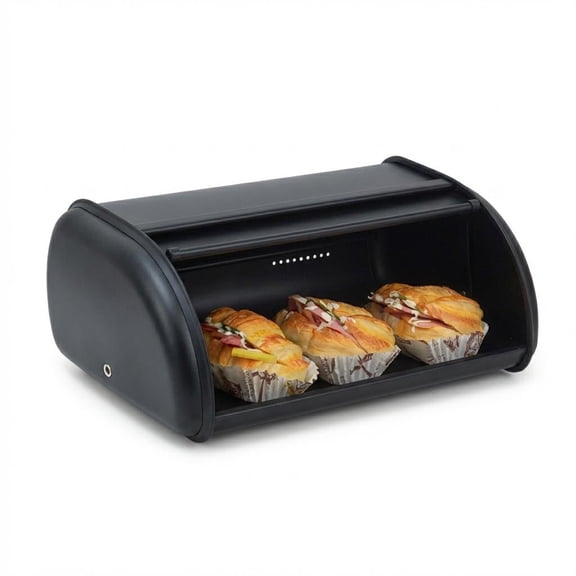 Stainless Steel Roll Top Bread Box for Kitchen Counter, Bread Storage Holder - Black
