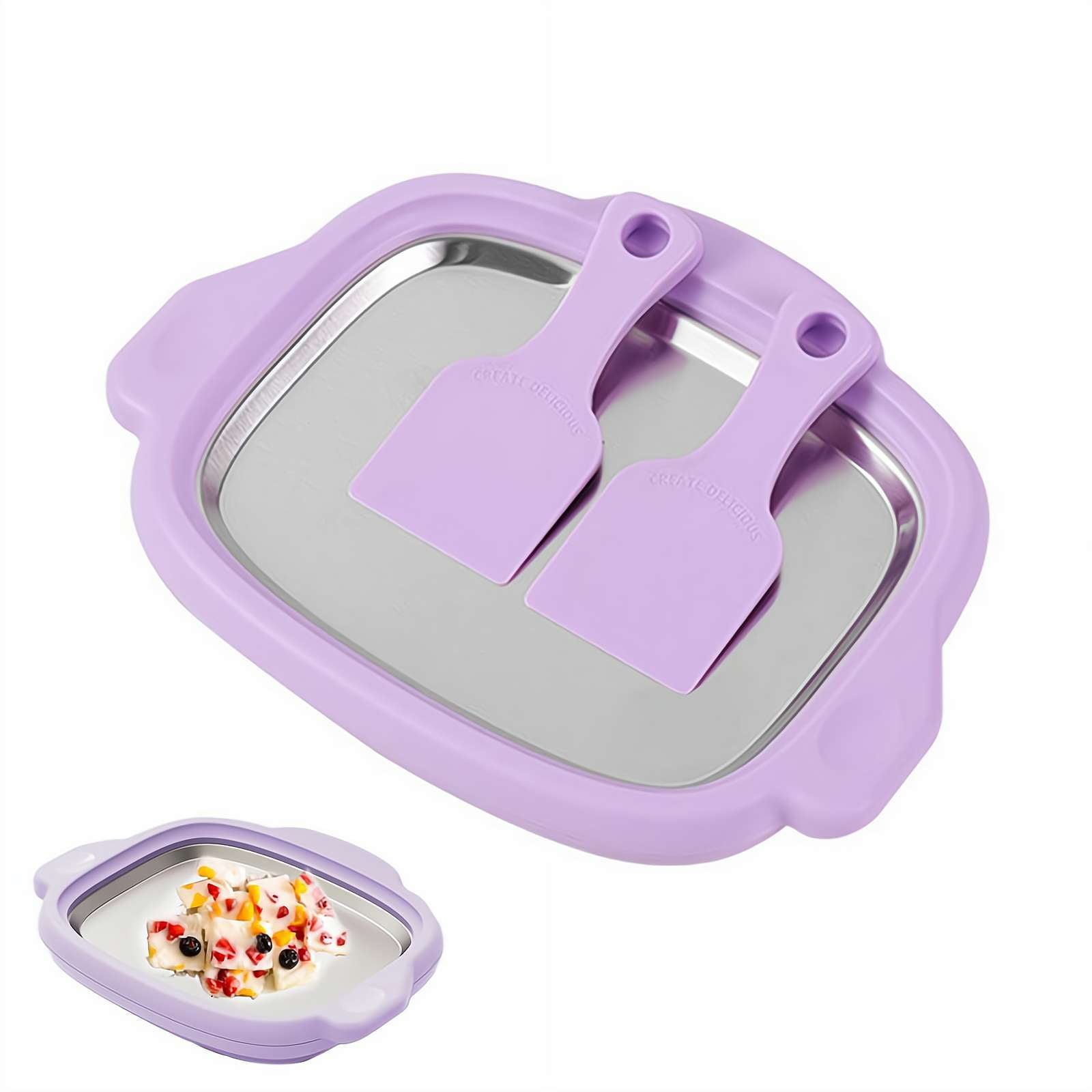 Stainless Steel Rolled Ice Cream Maker Kit for Home Use, DIY Instant Ice Cream Roll Tray with 2 Scrapers for Yogurt & Sorbet