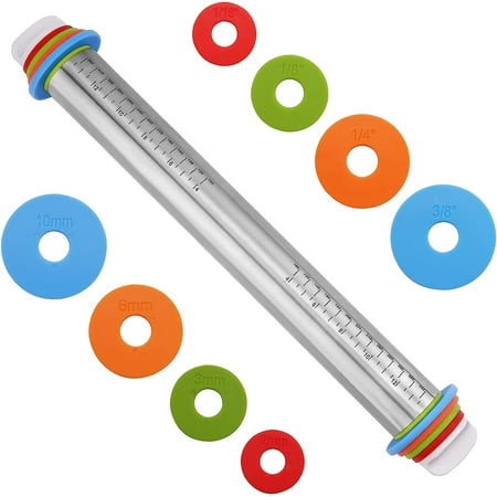 Stainless Steel Rolling Pin, Adjustable Nonstick Rolling Pin with Thickness Rings, Rolling Pin for Baking Fondant, Pizza, Pie, Pastry, Pasta, Dough, Cookies