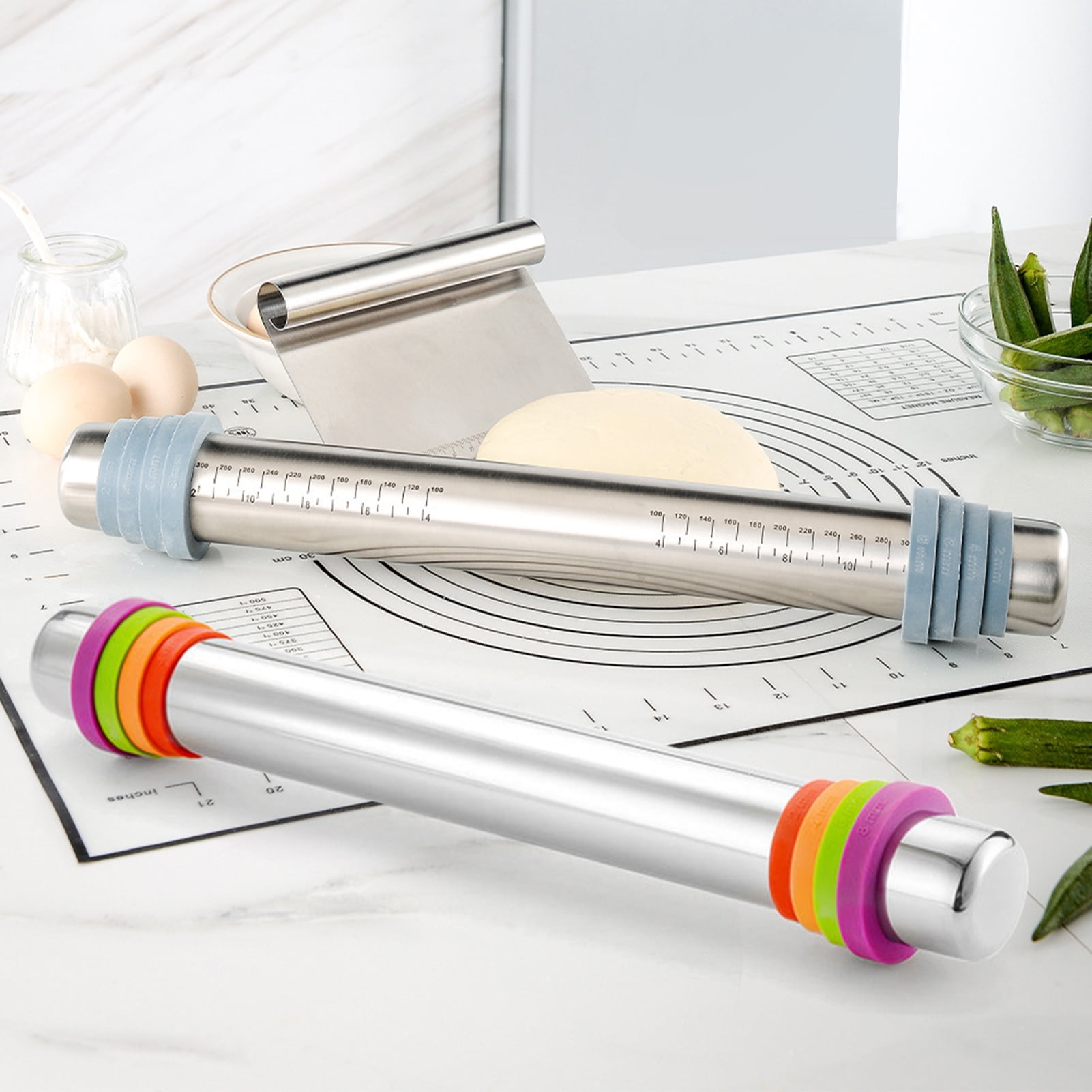Stainless Steel Rolling Pin with Adjustable Thickness Comfortable