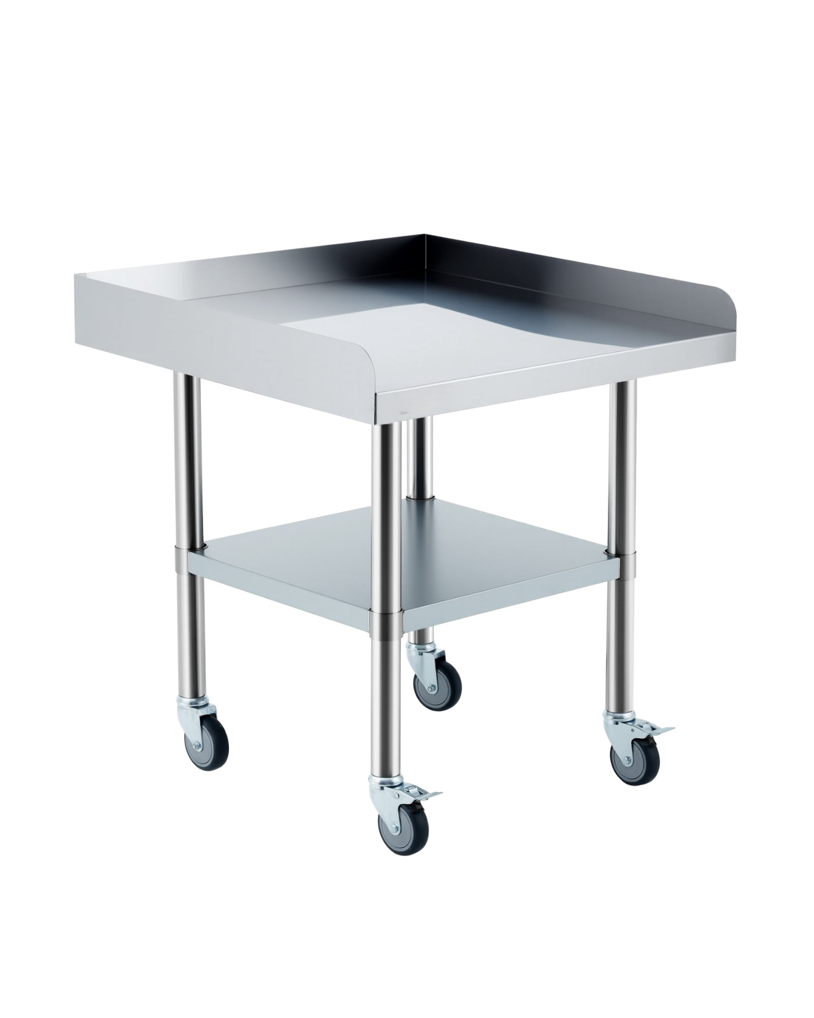 Stainless Steel Rolling Work Table, Commercial Prep Table with 3-Sided Fixed Backsplash & Adjustable Undershelf for Restaurant Garage - 24x36 Inch