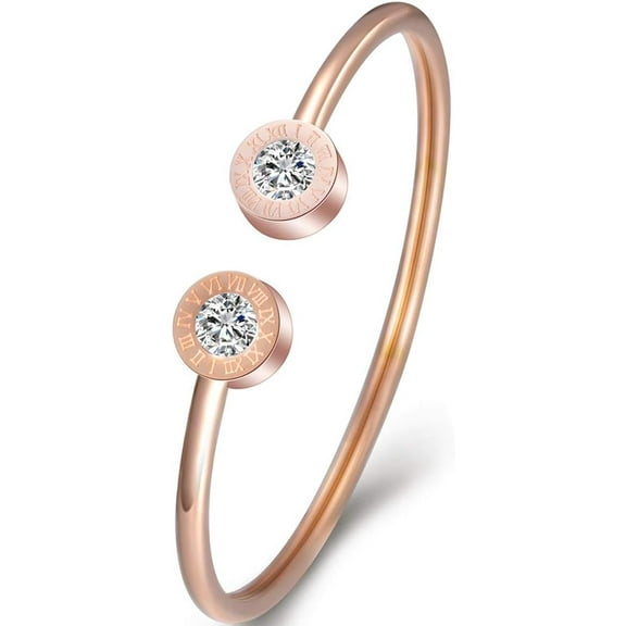 Stainless Steel Roman Numbers Round Charm Statement Wedding Party Open Cuff Bangle Bracelet