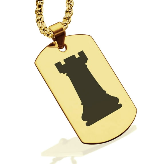 Stainless Steel Rook Chess Piece Dog Tag Pendant Necklace