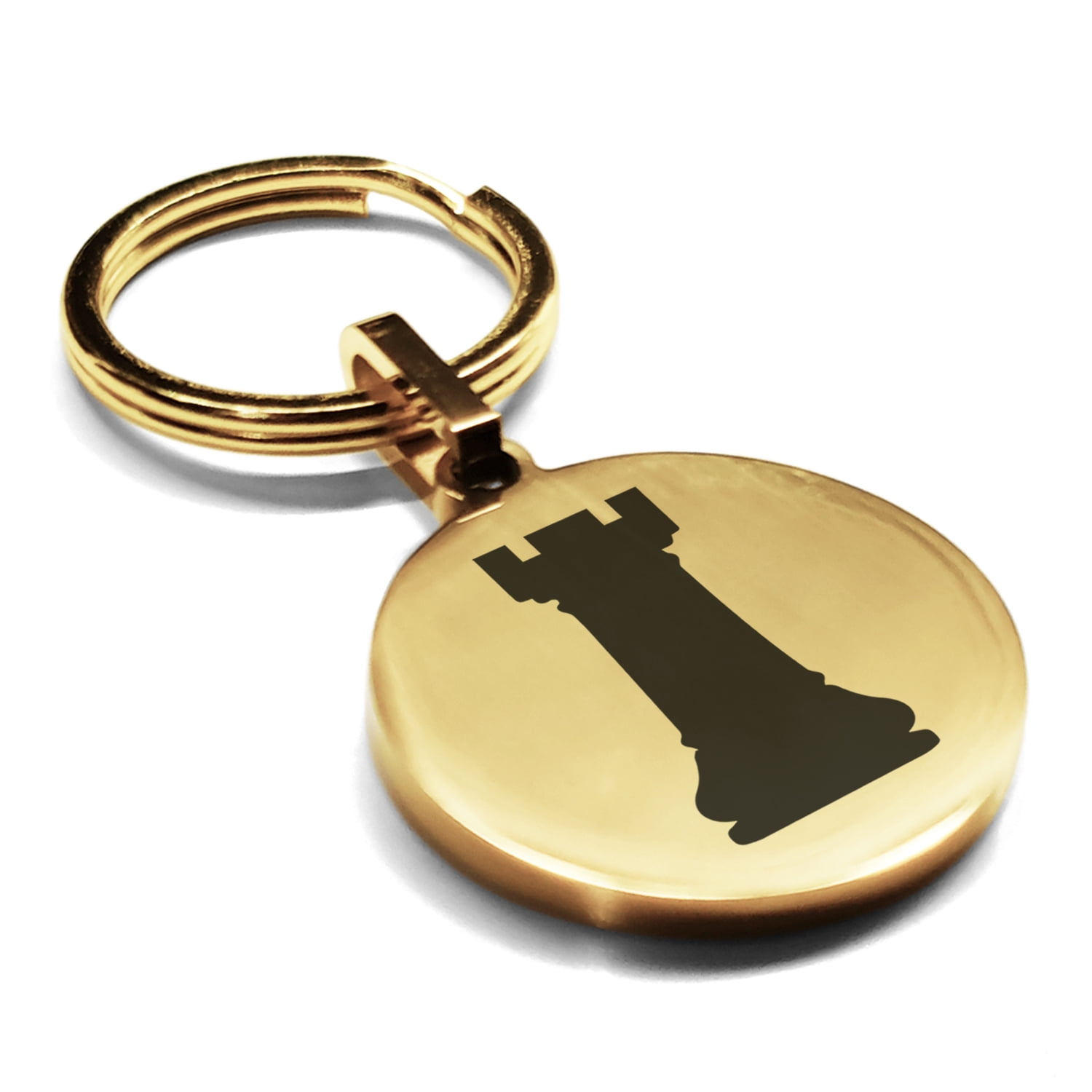 Key Ring Rook Stainless Steel Rook Chess Piece Round Medallion Keychain Circle Ring ...