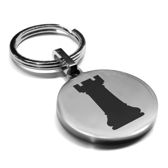 Stainless Steel Rook Chess Piece Round Medallion Keychain Circle Ring