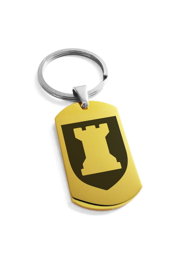Stainless Steel Rook Strategy Coat of Arms Shield Engraved Dog Tag Keychain Keyring