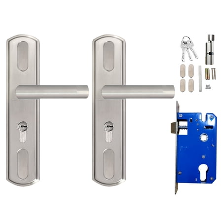 Stainless Steel Room Lock Entry Door Handle with Lock & Keys Security Door Levers Handle Lock for Interior Door Patio Door