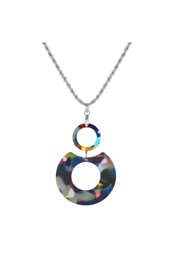 Stainless Steel Rope Chain Fun Vibrant Multi Rainbow Color Pendant  19 1/2 inches