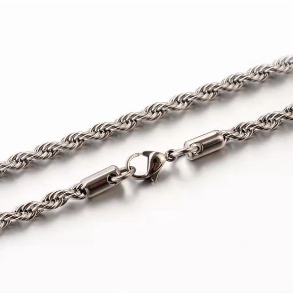 Stainless Steel Twisted Rope Chain Necklace Silver 23.6 Inch 4mm Lobster Clasp P120