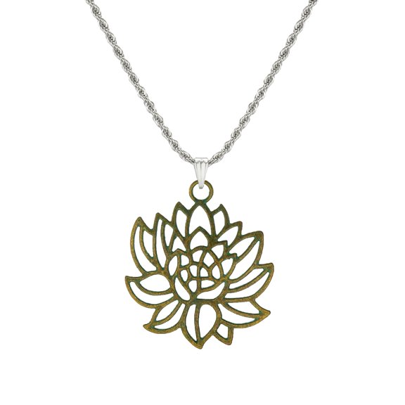 Stainless Steel Rope Chain with Antique Gold Lotus Pendant – 19 ½ inches