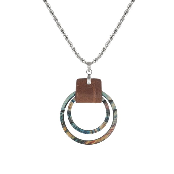 Stainless Steel Rope Chain with Colorful Blue Pendant – 19 1/2 inches