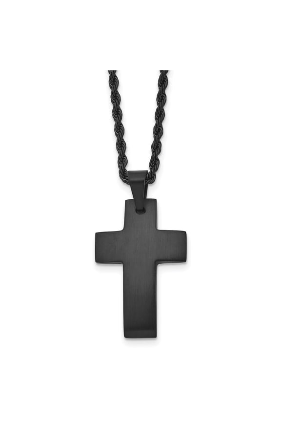Stainless Steel Rope Necklace with Pendants Chain Chisel Brushed Black IP-plated Cross Pendant on a 20 inch 23 mm
