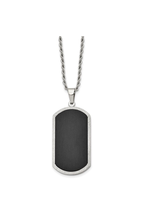 Stainless Steel Rope Necklace with Pendants Chain Chisel Polished Black-plated Laser Cut Edge Dog Tag on a 24 inch 25 mm