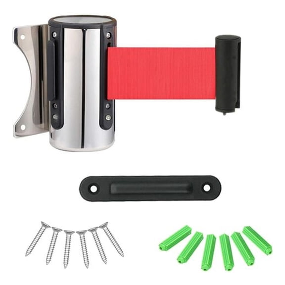 Stainless Steel Rope Safety Barriers Extendable Up To 10 Feet Long, Crowd Control Retractable Ribbon With Retraction Control For Safe Operation, Wall Mounted Retractable Belt