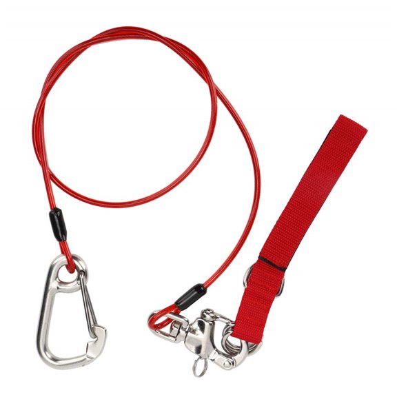 Stainless Steel Rope with Wristband & Carabiner Diving Safety Lanyard Rope Replacement Freediving Diving Lanyard