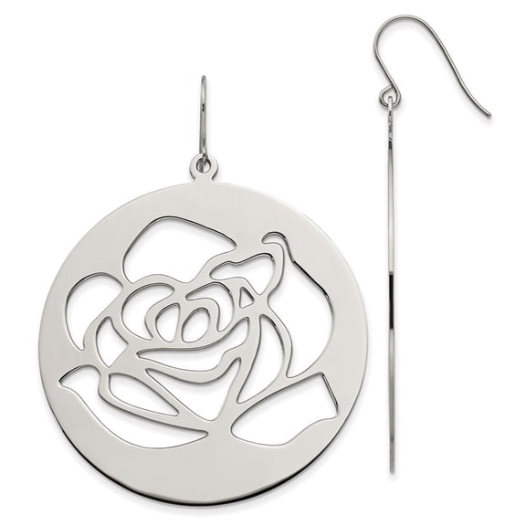 Stainless Steel Rose Cutout Dangle Earrings - Measures 68x50mm Wide