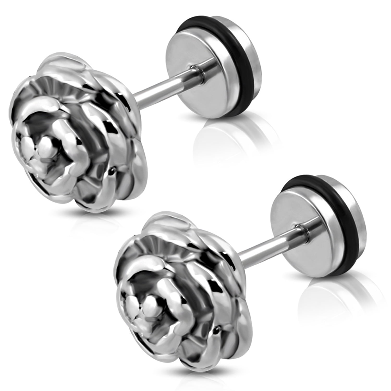 PAIR BLACK Steel 16G 0 8mm Heavy LARGE MEN EARRINGSEAR PLUG FAKE CHEATER GAUGES